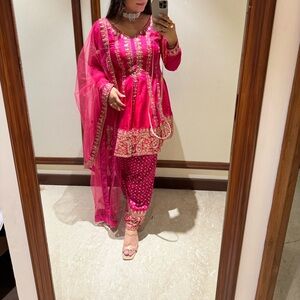 Elegant Pink Embroidered Women's Suit